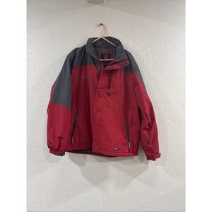 Swiss Tech Jacket Hood Red Black Zip Pockets Sz Large